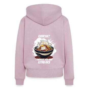 Asia Food Reisschale mit Reis und lustigem Spruch - Frauen Premium Bio Zip Hoodie - Altrosa - Hinten - Julia (174cm)