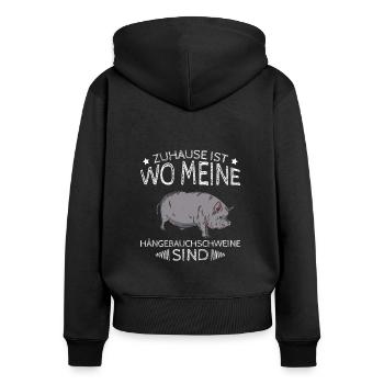 Zuhause Ist Wo Meine Hängebauchschweine Sind - Frauen Premium Bio Zip Hoodie - Schwarz - Hinten - Julia (174cm)