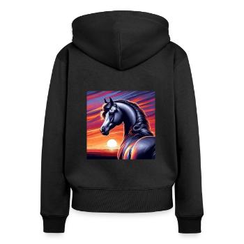 Arabische Pferdezeichnung - Frauen Premium Bio Zip Hoodie - Schwarz - Hinten - Julia (174cm)