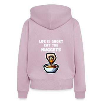 Chicken Nuggets Lustiger Chicken Nuggets Spruch - Frauen Premium Bio Zip Hoodie - Altrosa - Hinten - Julia (174cm)