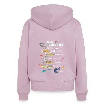 My Fang Shirt Drôle Liste de pointage Pêcheur - Sweat à capuche zippé Premium bio Femme - rose poudré - Dos - Julia (174cm)