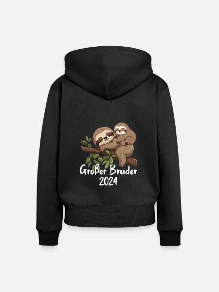 Großer Bruder 2024 Faultier - Frauen Premium Bio Zip Hoodie - Schwarz