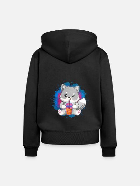 Niedliches Polarfuchs-Geschenk - Frauen Premium Bio Zip Hoodie - Schwarz