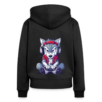 Wolf Videospiel - Frauen Premium Bio Zip Hoodie - Schwarz - Hinten - Julia (174cm)