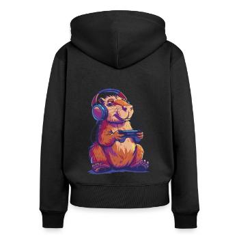 Capybara Videospiel - Frauen Premium Bio Zip Hoodie - Schwarz - Hinten - Julia (174cm)