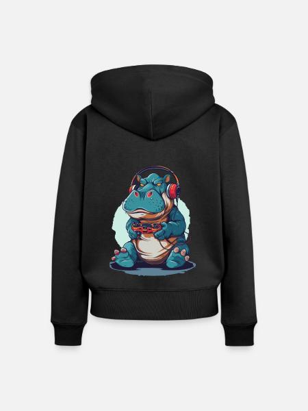 Hippo Videospiel - Frauen Premium Bio Zip Hoodie - Schwarz