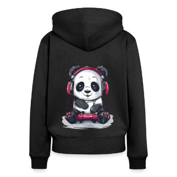 Panda Videospiel - Frauen Premium Bio Zip Hoodie - Schwarz - Hinten - Julia (174cm)