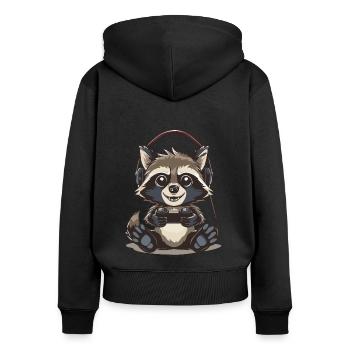 Waschbär Videospiel - Frauen Premium Bio Zip Hoodie - Schwarz - Hinten - Julia (174cm)