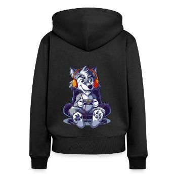 Jeu vidéo Wolf - Sweat à capuche zippé Premium bio Femme - noir - Dos - Julia (174cm)