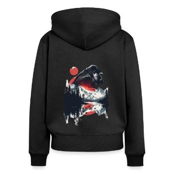 Gorille - Sweat à capuche zippé Premium bio Femme - noir - Dos - Julia (174cm)