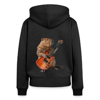 Capybara Gitarre - Frauen Premium Bio Zip Hoodie - Schwarz - Hinten - Julia (174cm)