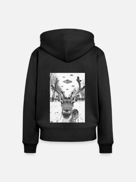 Ufo Selfie Rentier - Frauen Premium Bio Zip Hoodie - Schwarz