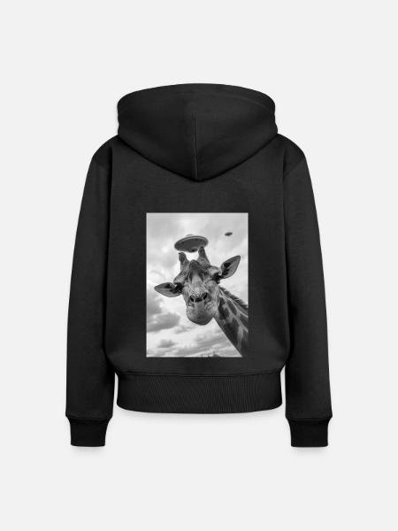 Ufo Selfie Giraffe - Frauen Premium Bio Zip Hoodie - Schwarz