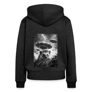 Hérisson Ovni Selfie - Sweat à capuche zippé Premium bio Femme - noir - Dos - Julia (174cm)