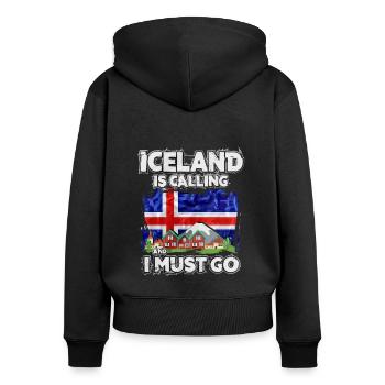 Islande - Sweat à capuche zippé Premium bio Femme - noir - Dos - Julia (174cm)