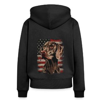 Braque de Weimar-Amérique États-Unis - Sweat à capuche zippé Premium bio Femme - noir - Dos - Julia (174cm)