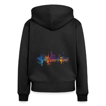 Mainz - Frauen Premium Bio Zip Hoodie - Schwarz - Hinten - Julia (174cm)