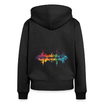 Rostock - Frauen Premium Bio Zip Hoodie - Schwarz - Hinten - Julia (174cm)