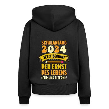 Parents School Child Primary School First Grade Enrollment - Women's Premium Organic Zip Hoodie - black - Back - Julia (174cm)