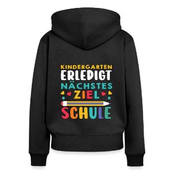 1 classe écolier rentrée scolaire Maternelle Kita E - Sweat à capuche zippé Premium bio Femme - noir - Dos - Julia (174cm)