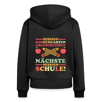 1 classe écolier rentrée scolaire Maternelle Kita E - Sweat à capuche zippé Premium bio Femme - noir - Dos - Julia (174cm)