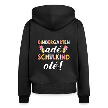 1 Klasse Schulkind Schulanfang Kindergarten Kita E - Frauen Premium Bio Zip Hoodie - Schwarz - Hinten - Julia (174cm)