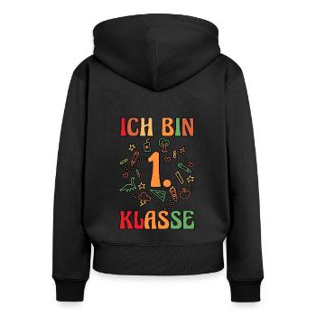 Erste Klasse Schulkind Schulbeginn Einschulung - Frauen Premium Bio Zip Hoodie - Schwarz - Hinten - Julia (174cm)