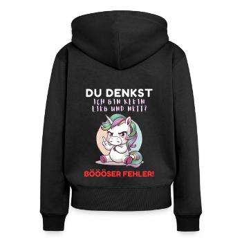 Einhorn Tshirt Lustig Witzig Humor Frauen Süß - Frauen Premium Bio Zip Hoodie - Schwarz - Hinten - Julia (174cm)