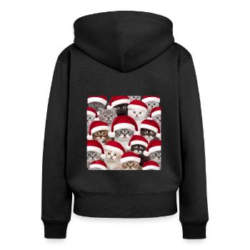 Katze Cat Ugly Christmas Weihnachten Xmas Santa - Frauen Premium Bio Zip Hoodie - Schwarz - Hinten - Julia (174cm)