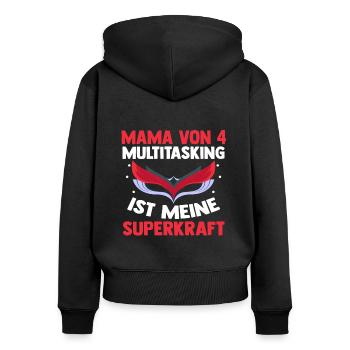 Maman de 4 enfants - Sweat à capuche zippé Premium bio Femme - noir - Dos - Julia (174cm)