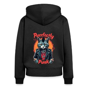 Punk Katze für einen Punker Katzenfreund - Frauen Premium Bio Zip Hoodie - Schwarz - Hinten - Julia (174cm)