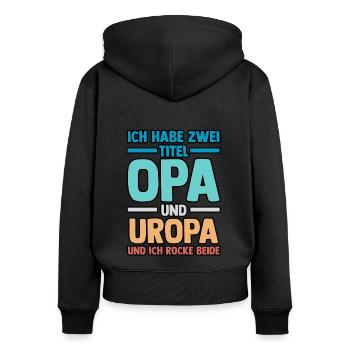 J’ai deux titres : Papy et Arrière-Grand-Pa - Sweat à capuche zippé Premium bio Femme - noir - Dos - Julia (174cm)