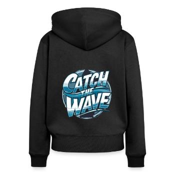 Catch the Wave für einen Surfer Wellenreiter - Frauen Premium Bio Zip Hoodie - Schwarz - Hinten - Julia (174cm)