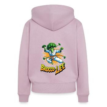 Drôle de design végétal Brocco-Lee en Karaté-Actio - Sweat à capuche zippé Premium bio Femme - rose poudré - Dos - Julia (174cm)
