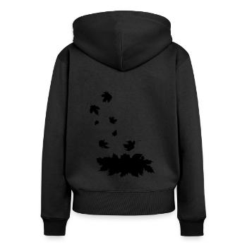 Schwarze Silhouette von fallenden Ahornblättern - Frauen Premium Bio Zip Hoodie - Schwarz - Hinten - Julia (174cm)