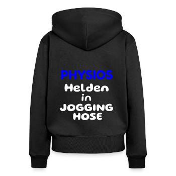 Physios Helden in Jogginghose, Physiotherapeut - Frauen Premium Bio Zip Hoodie - Schwarz - Hinten - Julia (174cm)