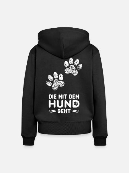 Die mit dem Hund geht - Frauen Premium Bio Zip Hoodie - Schwarz