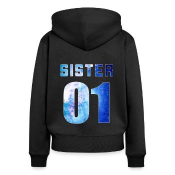 sister 01 sister 02 sister 03 Galaxy style - Frauen Premium Bio Zip Hoodie - Schwarz - Hinten - Julia (174cm)