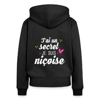 Niçoise Nice Femme Cadeau Coeur Rose Secret Humour - Sweat à capuche zippé Premium bio Femme - noir - Dos - Julia (174cm)
