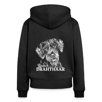 Deutsch Drahthaar - Frauen Premium Bio Zip Hoodie - Schwarz - Hinten - Julia (174cm)