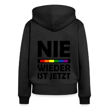 Nie wieder ist jetzt - Frauen Premium Bio Zip Hoodie - Schwarz - Hinten - Julia (174cm)