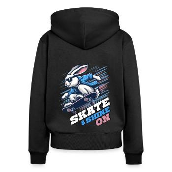 SKATE & SHINE ON, EIN HASE AUF EINEM SKATEBOARD - Frauen Premium Bio Zip Hoodie - Schwarz - Hinten - Julia (174cm)