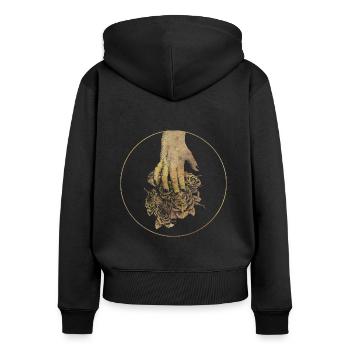 Blütensaft 3 GOLD - Frauen Premium Bio Zip Hoodie - Schwarz - Hinten - Julia (174cm)