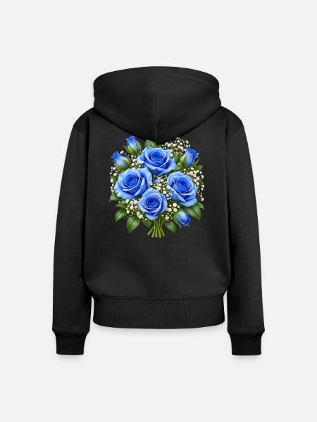 Azure Rose Bouquet - Frauen Premium Bio Zip Hoodie - Schwarz