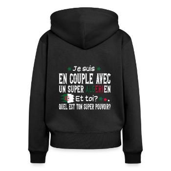 Algérie Couple Femme Algérien Cadeau Super Pouvoir - Sweat à capuche zippé Premium bio Femme - noir - Dos - Julia (174cm)