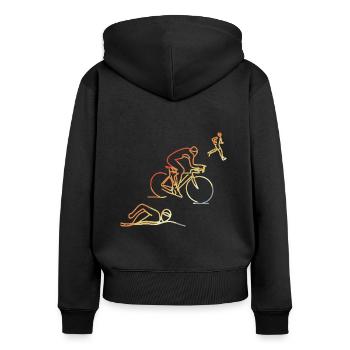 Triathlon im Retro Stil - Frauen Premium Bio Zip Hoodie - Schwarz - Hinten - Julia (174cm)