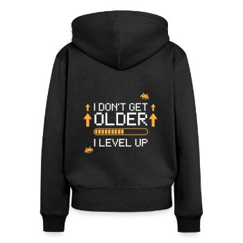 Cadeau d’anniversaire gaming level up - Sweat à capuche zippé Premium bio Femme - noir - Dos - Julia (174cm)