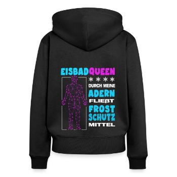 eisbaden eisbader-queen eisbad eiswasser - Frauen Premium Bio Zip Hoodie - Schwarz - Hinten - Julia (174cm)