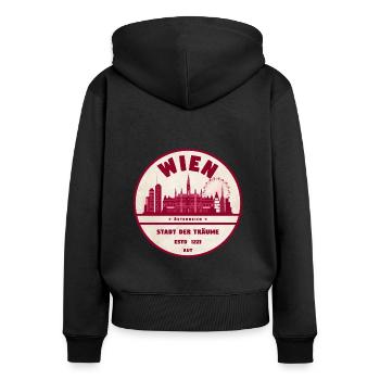 Vintage Wien Österreich - Frauen Premium Bio Zip Hoodie - Schwarz - Hinten - Julia (174cm)