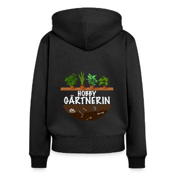 Hobby Gärtnerin - Frauen Premium Bio Zip Hoodie - Schwarz - Hinten - Julia (174cm)